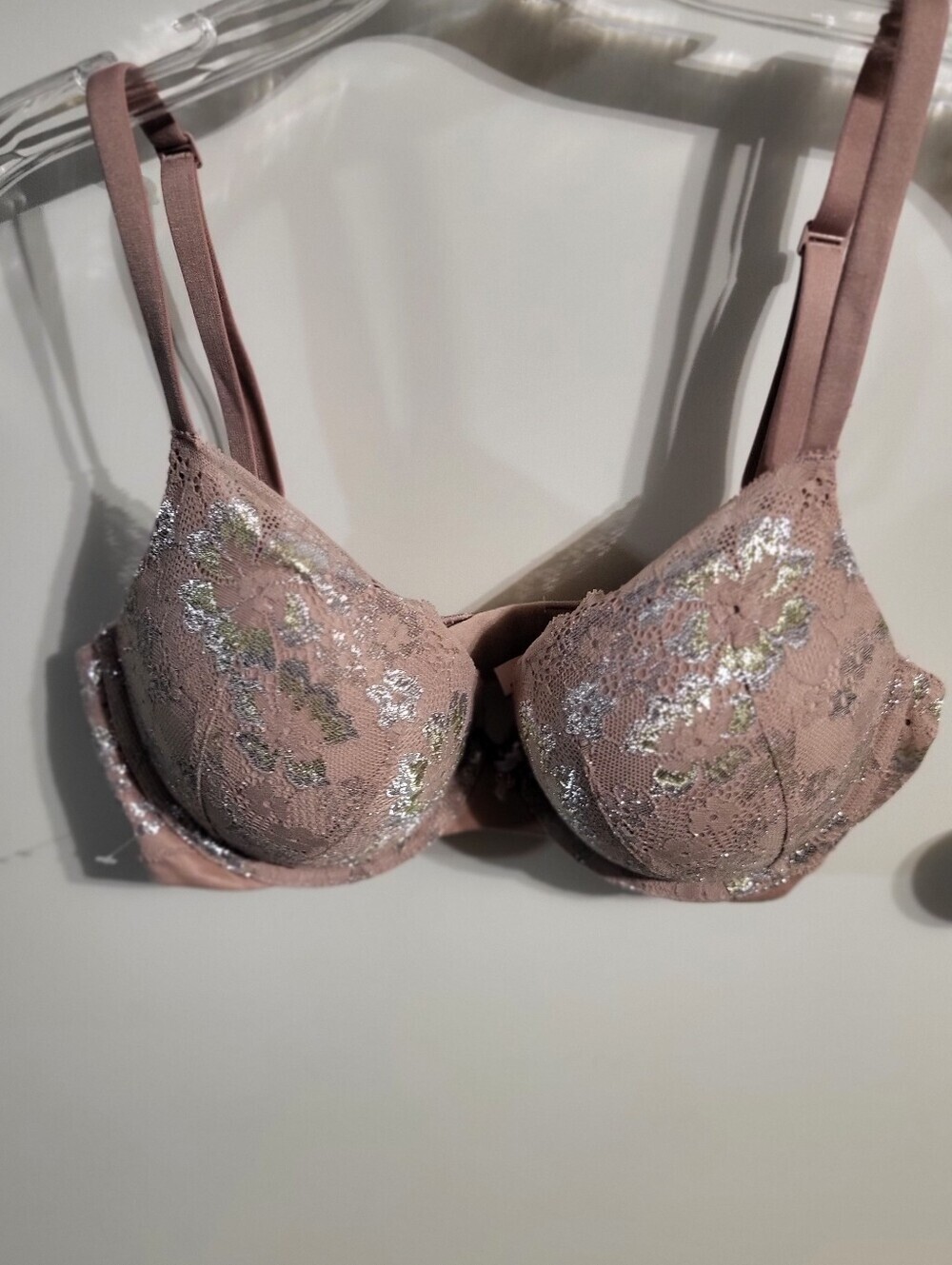Victorias Secret Powder Pink And Silver Lace Bra Size 34D
